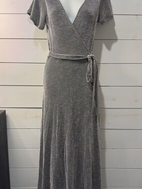 Caution To The Wind Black & White Striped Wrap Maxi Dress